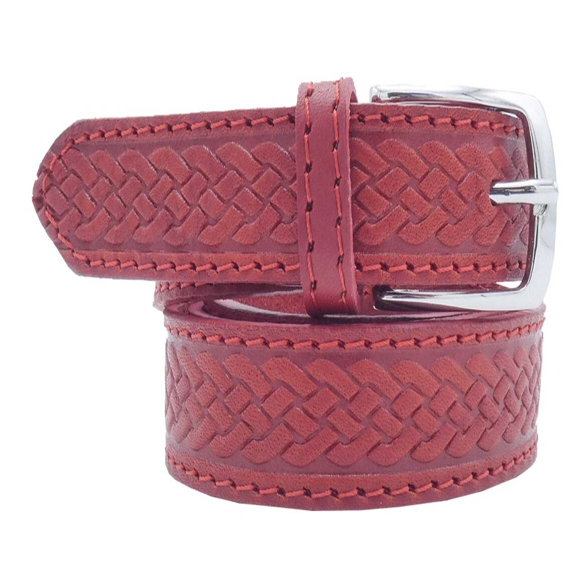 Cintura in cuoio Raffaello stampata a mano con fibbia artigianale in zama satinata