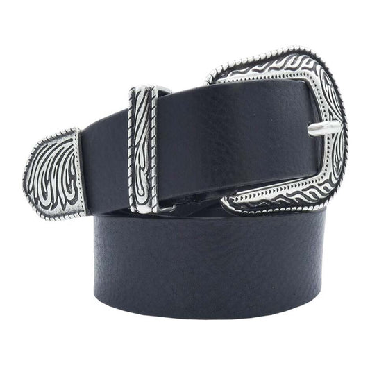 Cintura in cuoio 3cm con fibbia in zama argento antico